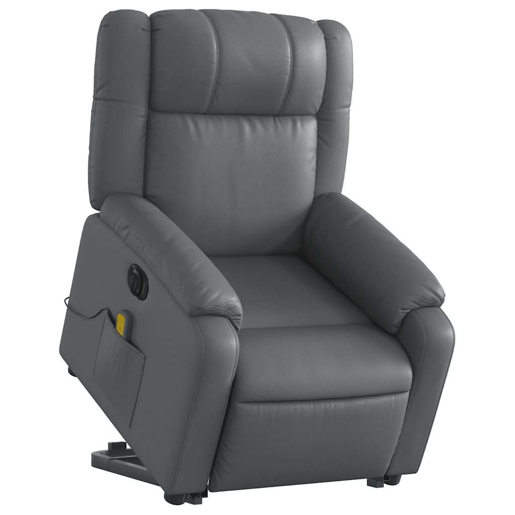 Massage Recliner Chair - Armchair Gray Faux Leather with Lift and Recline Functions - Comfortable Reclining Seating for Living Room