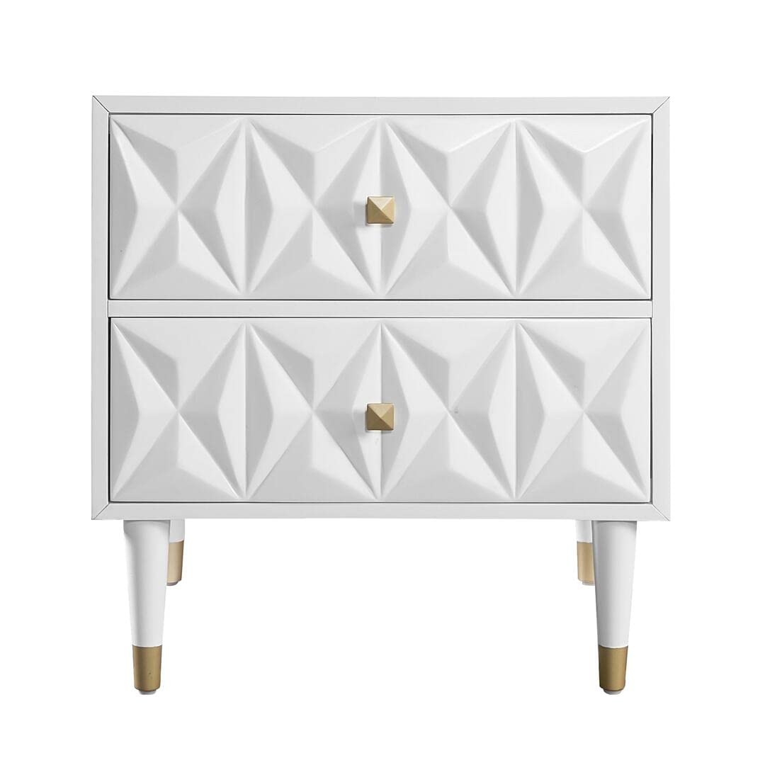 Two Drawer Geo Texture Nightstand White