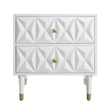 Two Drawer Geo Texture Nightstand White
