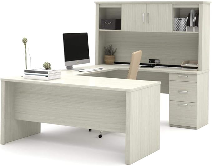 Logan U or L-Shaped Executive Office Desk with Pedestal and Hutch in Antigua, 66W