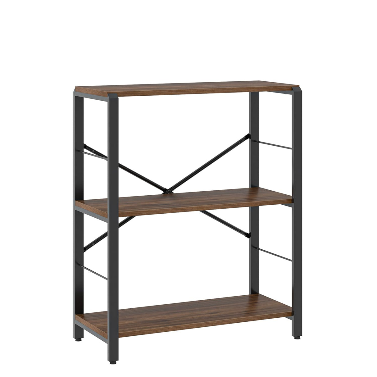 Small Bookshelf, 3 Tier Rustic Book Shelf with Storage, Industrial Low Short Bookcases