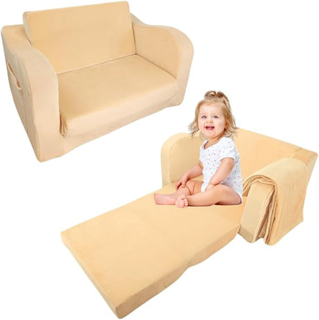 Kids Foam Couch with Blanket, Pre-Assembled Toddlers 2-in-1 Convertible Sofa