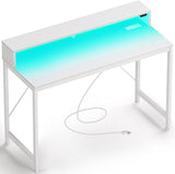 Computer Desk 47 inch with LED Lights & Power Outlets, Home Office Desk