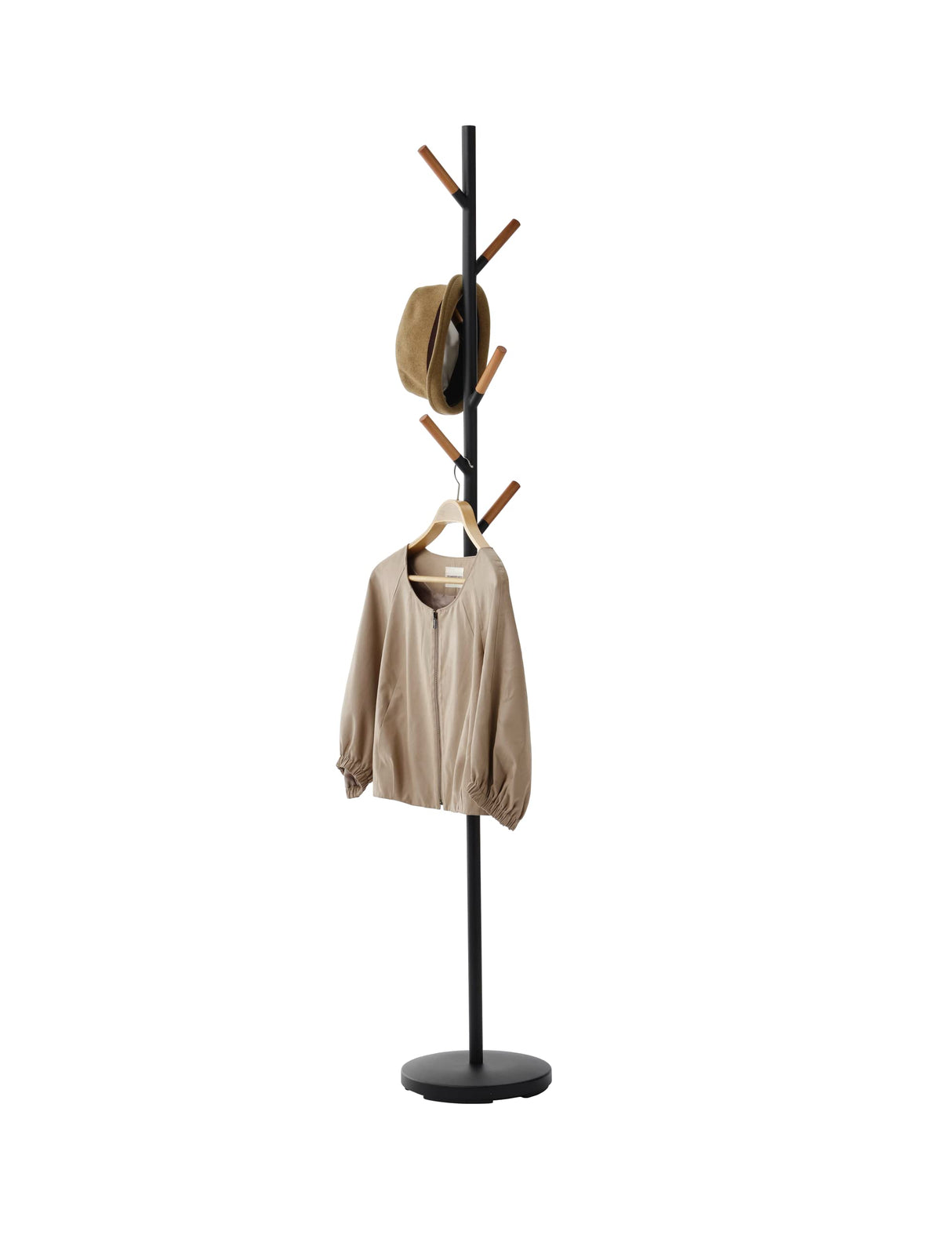 Home Plain Freestanding Coat Hanger Rack With Wooden Hooks, Space Saving, 70" - Steel