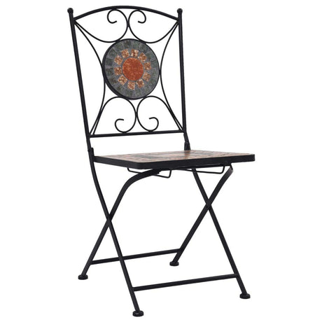 vidaXL 3 Piece Mosaic Bistro Set Ceramic Tile | Terracotta, Gray and Orange | Outdoor Garden Furniture | Includes 1 Table and 2 Chairs | Powder-Coated Iron Frame