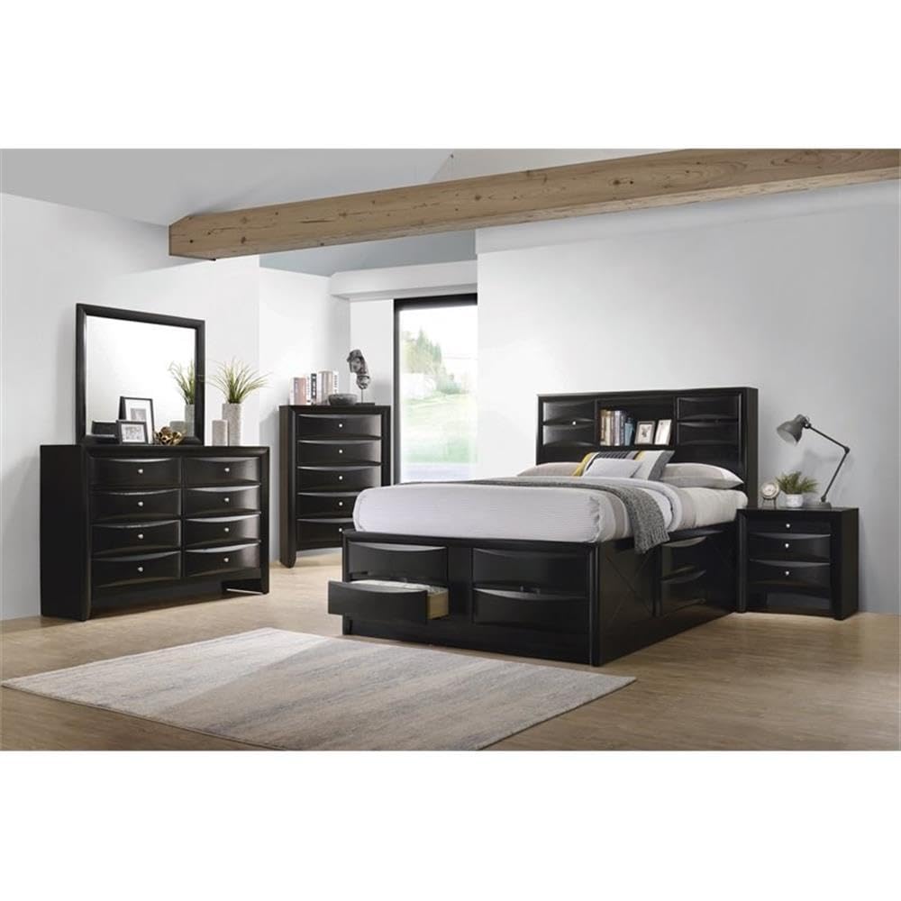 4-Piece California King Storage Wood Bedroom Set in Black