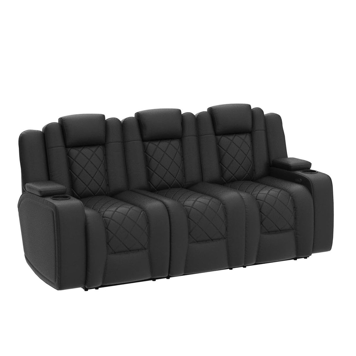 Theater Seating | 11000 Top Grain Black Leather, Power Recliner, with Drop Down Center Console (Row of 3)