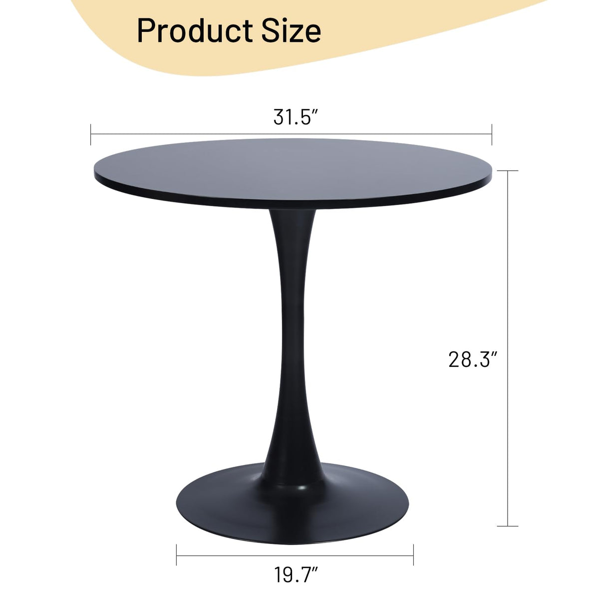 31.5" Mid-Century Round Dining Table for 2-4 People with Pedestal Base for Home Office Living Room Kitchen Leisure, 31.5 inches, Black