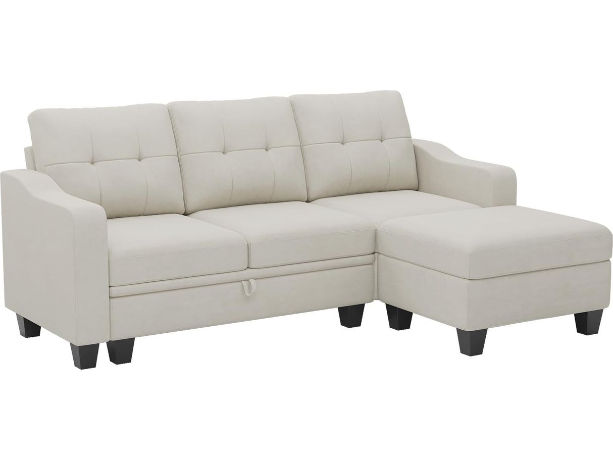 Velvet Sectional Couch with Storage, L Shaped Sofa with Chaise for Small Space