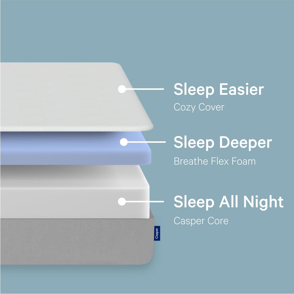 Casper Sleep Element, Medium Firm Mattress, King Size - Memory Foam AirScapeTM Cooling + Support - 100-Night Trial - CertiPUR-US Mattress, Grey