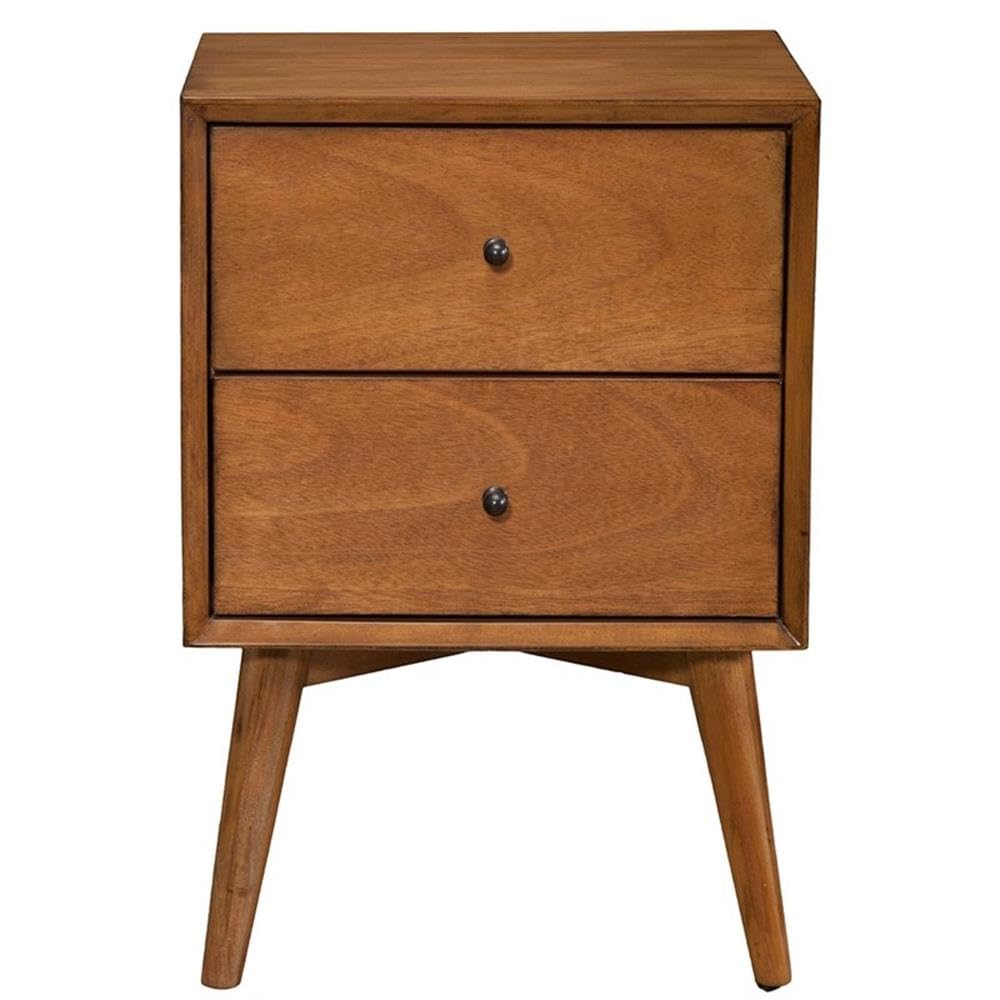 Mid Century 2 Drawer Wood Nightstand in Acorn Brown