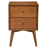 Mid Century 2 Drawer Wood Nightstand in Acorn Brown