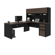 Connexion L-Shaped Desk with Hutch and Pedestal, 72W, Antigua & Black