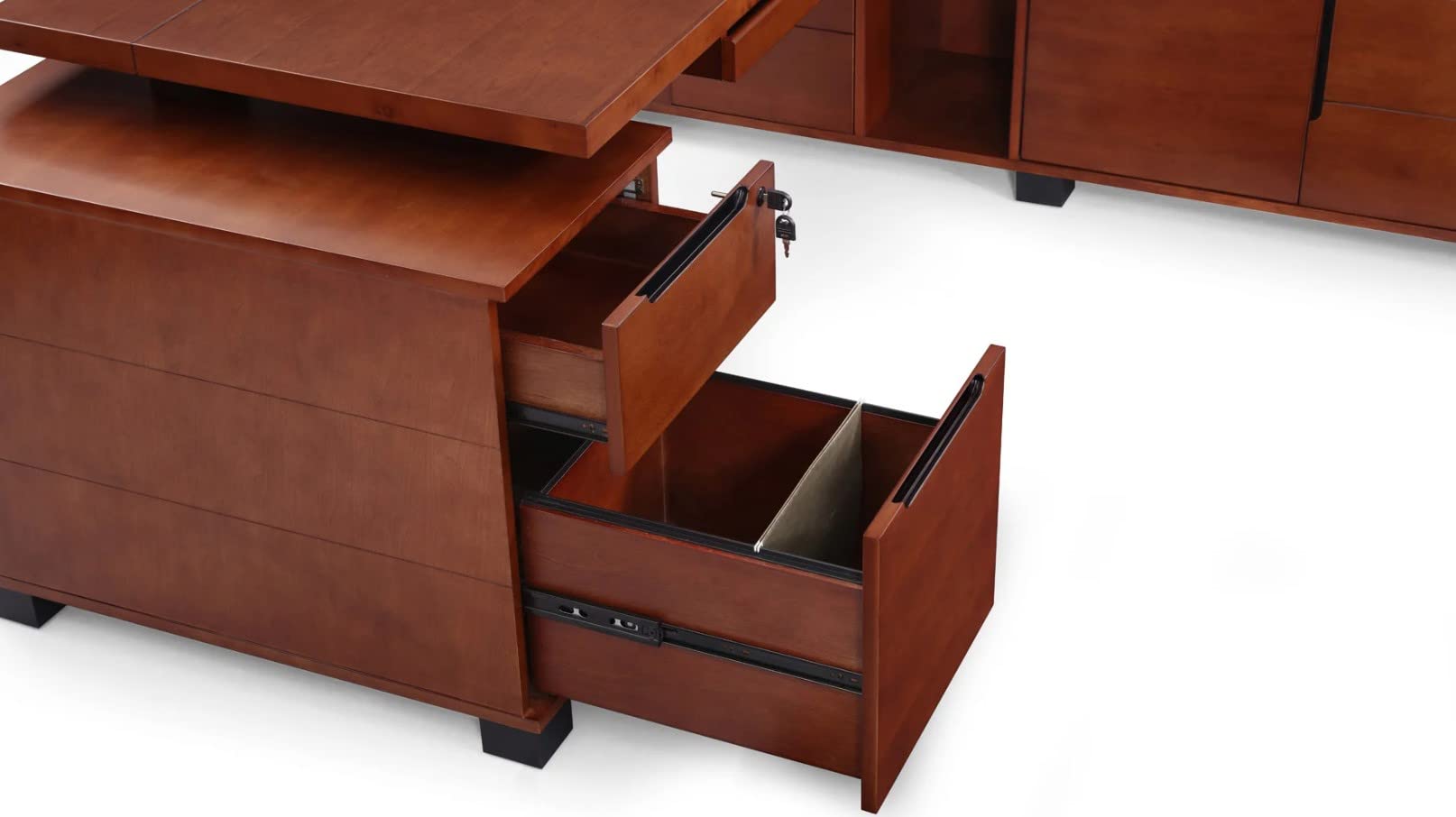 Furniture Modern 79" Ford Executive Desk with Right Return and Filing Cabinets - Light Wood