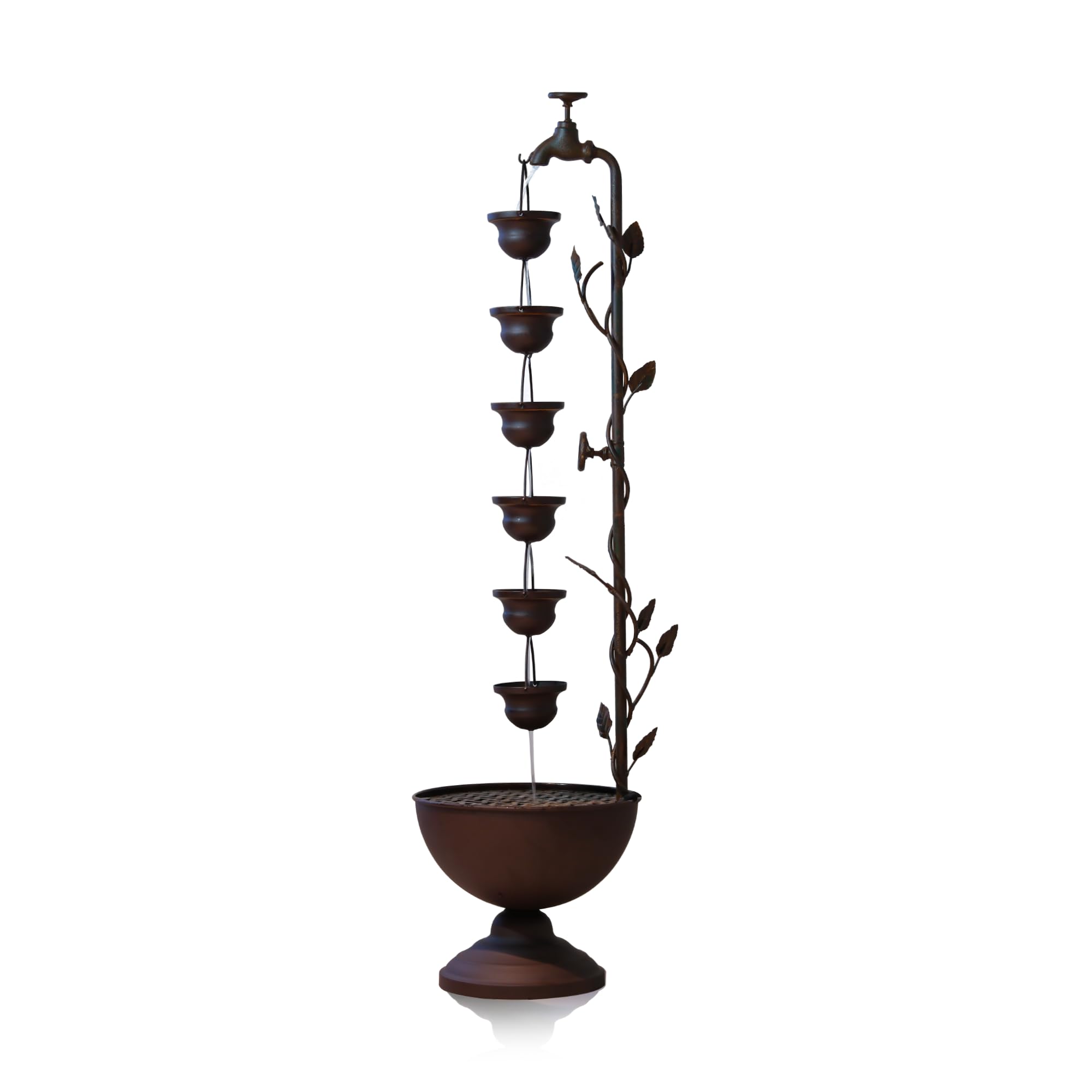 Tiered Vintage Water Fountain - Indoor/Outdoor Metal Fountain with 6 Hanging Cups