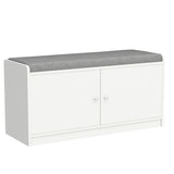 Wood Shoe Storage Bench with Cushion Seat, 2 Doors & 4 Storage Compartments, Entryway Shoe Rack Bench for Bedroom, Hallway, White and Grey (35.8”L x 13.7”W x 18.1”H)