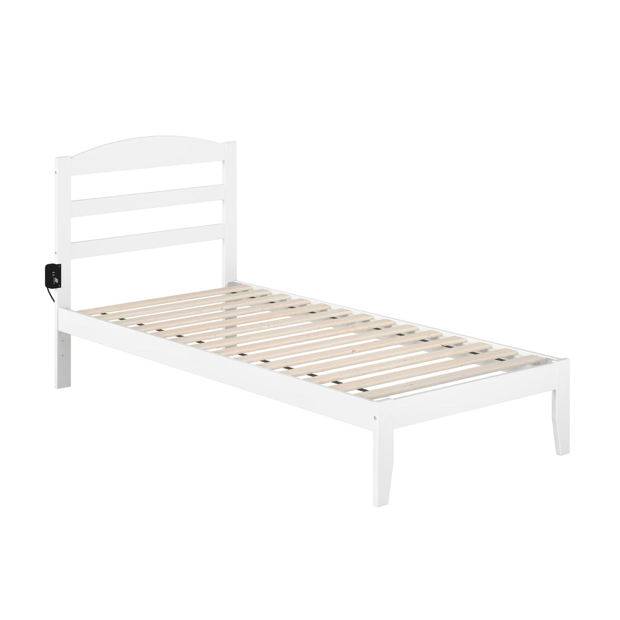 Traditional Twin XL Bed with USB Charger in White