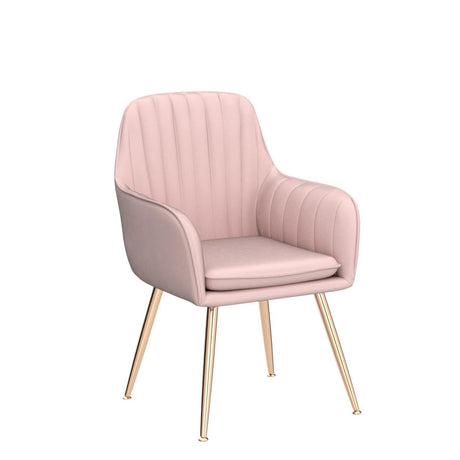 Altrobene Velvet Accent Chair, Home Office Desk Chair No Wheels, Modern Dinging Chair, Living Room Bedroom Arm Chair, Girls Vanity Chair, Golden Finished, Pink