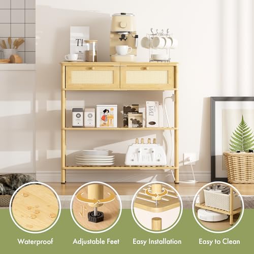 Bamboo Console Table with Drawers and Power Outlets