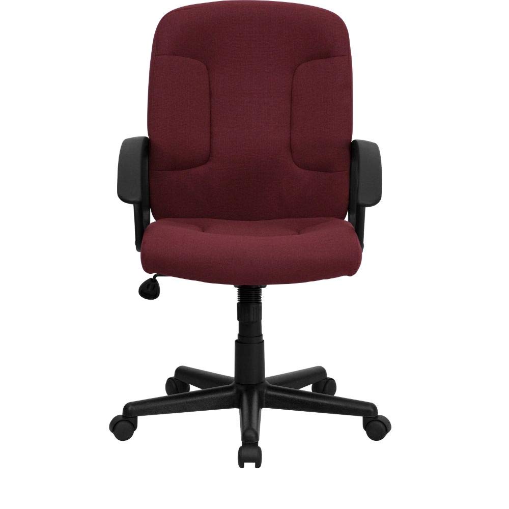 Garver Mid-Back Burgundy Fabric Executive Swivel Office Chair with Nylon Arms