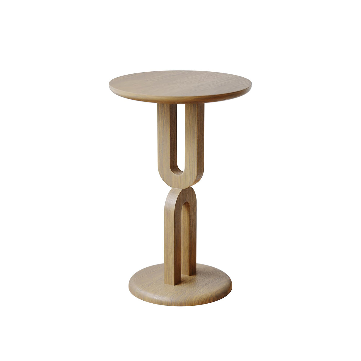 Solid Wood End Table, Ash Wood, Walnut Finish, Double U-Shaped Design