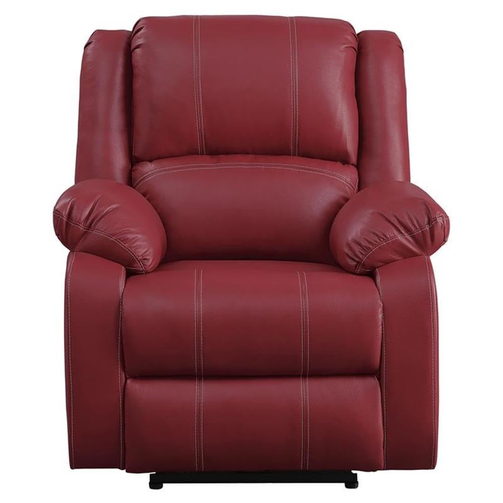 Zuriel Power Recliner with Pillow Top Armrest in Red Faux Leather