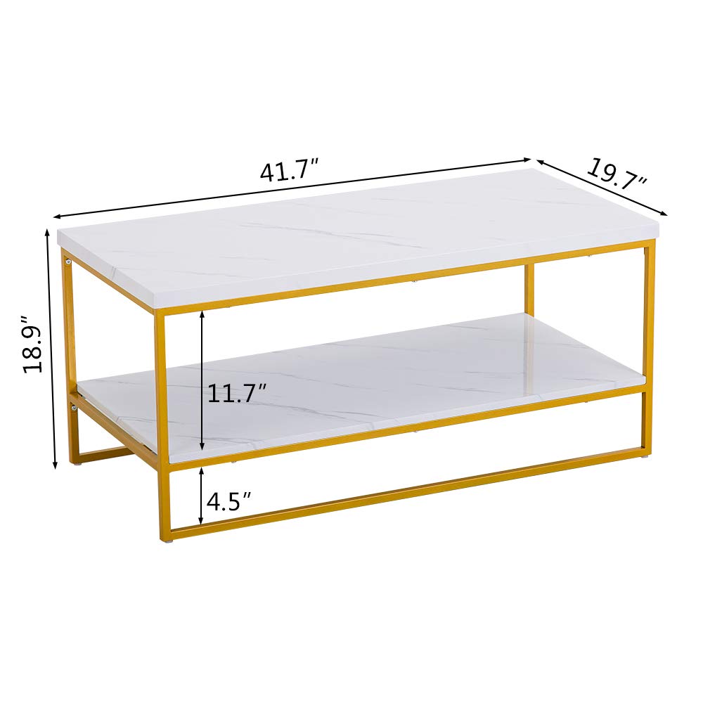Faux Marble Gold Coffee Table, 41.7" Marble Coffee Table