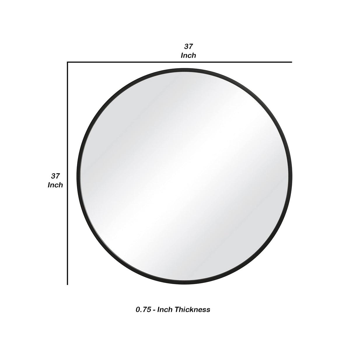 37 Inches Round Shape Sleek Frame Mirror, Black