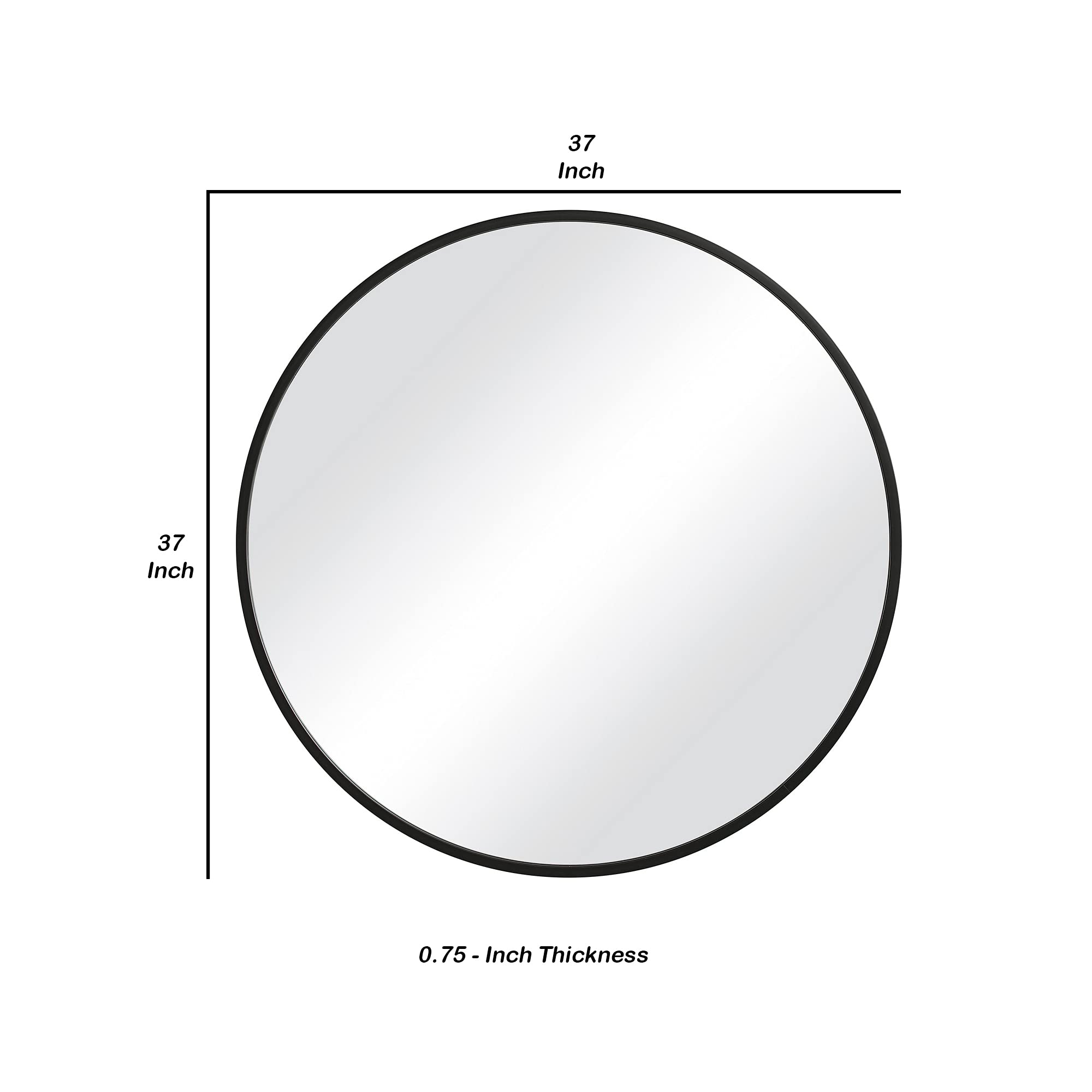 37 Inches Round Shape Sleek Frame Mirror, Black