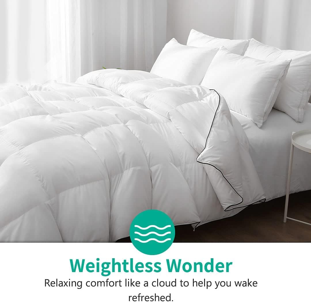 APSMILE Goose Feathers Down Comforter Queen Size, Hotel Collection All Season Duvet Insert, 750 Fill-Power, Ultra-Soft Fluffy Medium Warmth, Baffle Box Quilted with Corner Tabs (90x90, White)