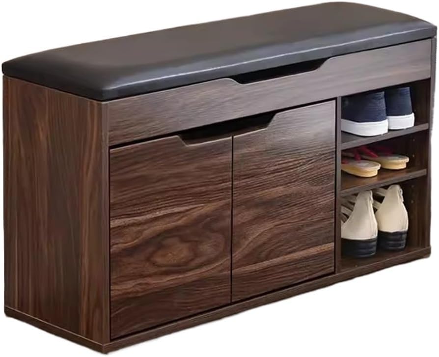 Shoe Storage Bench with Padded Cushion, Shoe Bench with Hidden Storage and Adjustable Shelf for Entryway