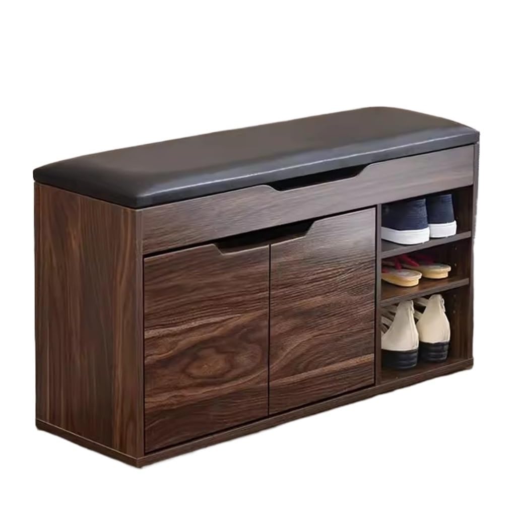 Shoe Storage Bench with Padded Cushion, Shoe Bench with Hidden Storage and Adjustable Shelf for Entryway