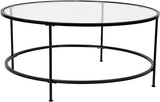 Astoria Collection Coffee and End Table Set - Clear Glass Top with Round Matte Gold Frame