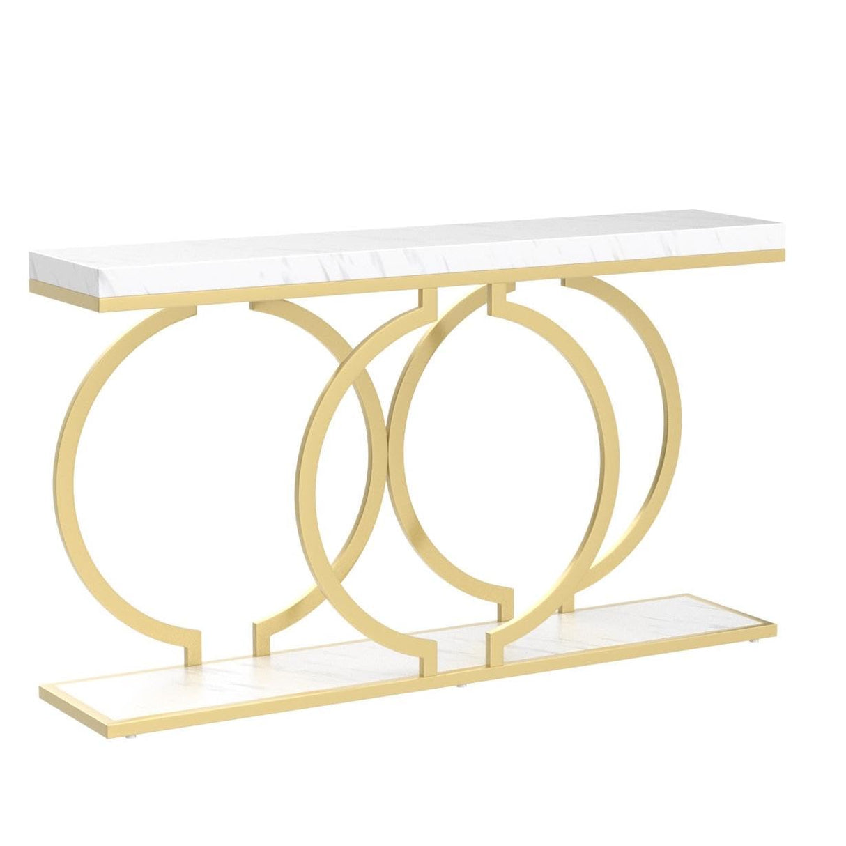 Gold Console Table, 55 inch Faux Marble Entryway Table Narrow Long Sofa Table