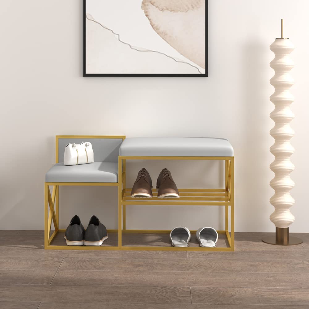 Modern PU Leather Gray Upholstered Entryway Bench