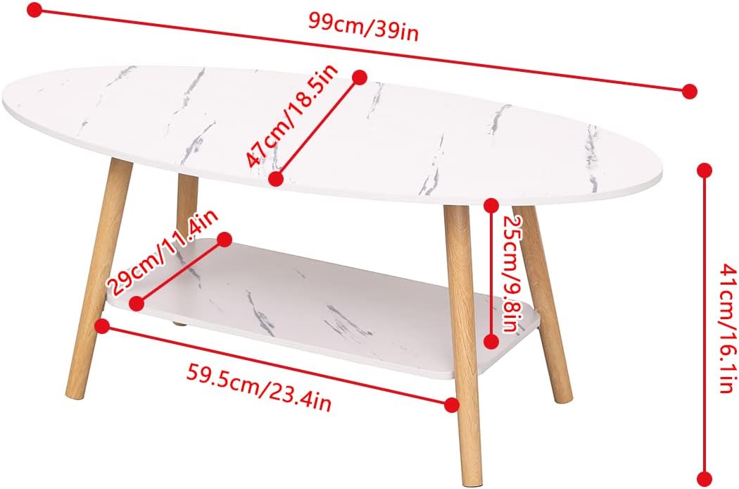 Oval Coffee Table, 2-Tier Oval Shape Sofa Center Table for Home Office, Tea Table