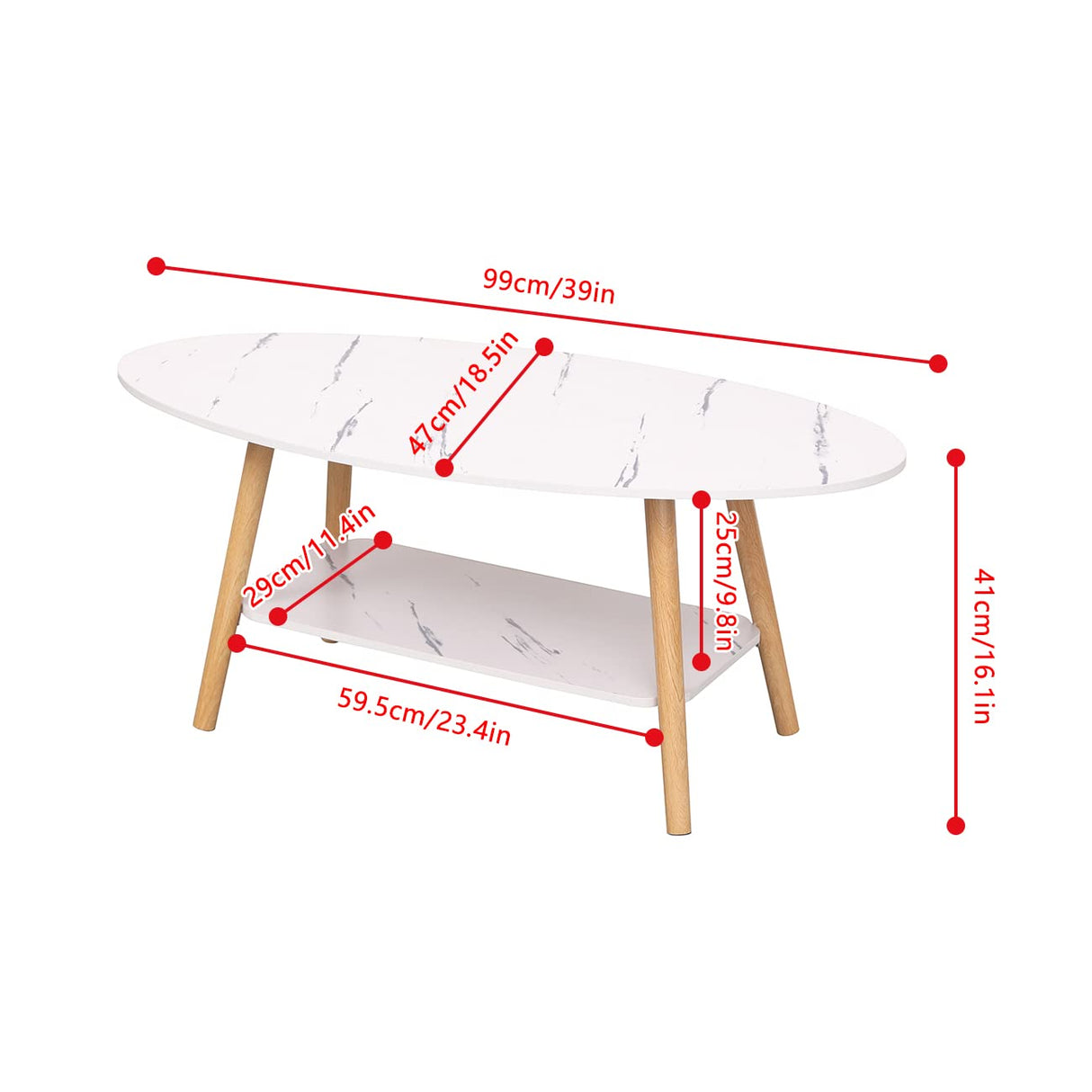 Oval Coffee Table, 2-Tier Oval Shape Sofa Center Table for Home Office, Tea Table