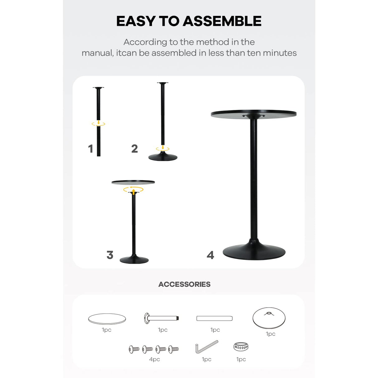 Bar Table Round Pub Table Cocktail Bistro High Table with Black Top and Base