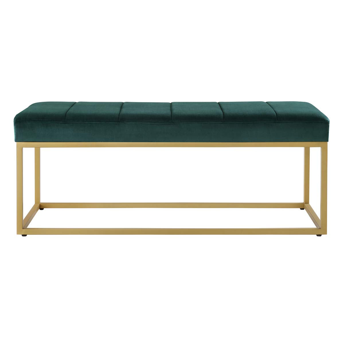 Emerald Velvet Upholstered End of Bed Bench with Metal Frame, Modern Tufted Channel