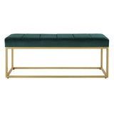 Emerald Velvet Upholstered End of Bed Bench with Metal Frame, Modern Tufted Channel