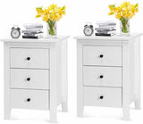 Nightstand, Side Table with 3 Drawers, Bedroom Side Storage Cabinet Wooden End Table Accent Table Solid Wood Legs (White, 2 Pics)