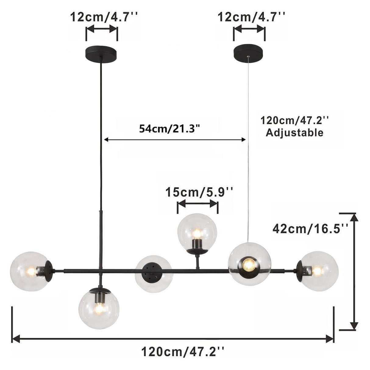 Lighting 6-Light Clear Glass Globe Pendant Light Mid Century