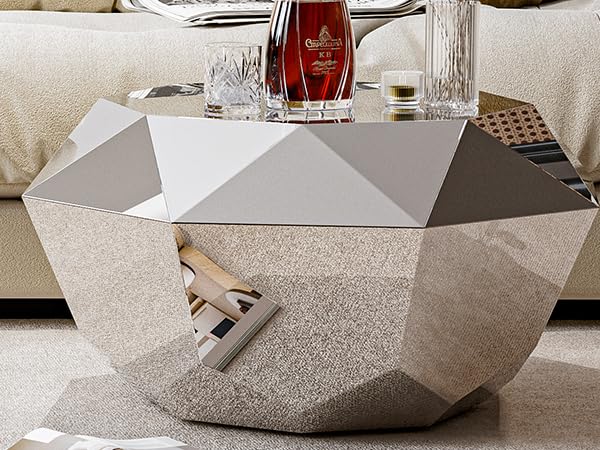 Modern Silver Stainless Coffee Table, Small Diamond Fashion Design