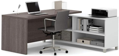 Pro-Linea L-Shaped Computer Desk, 72W, White/Bark Grey