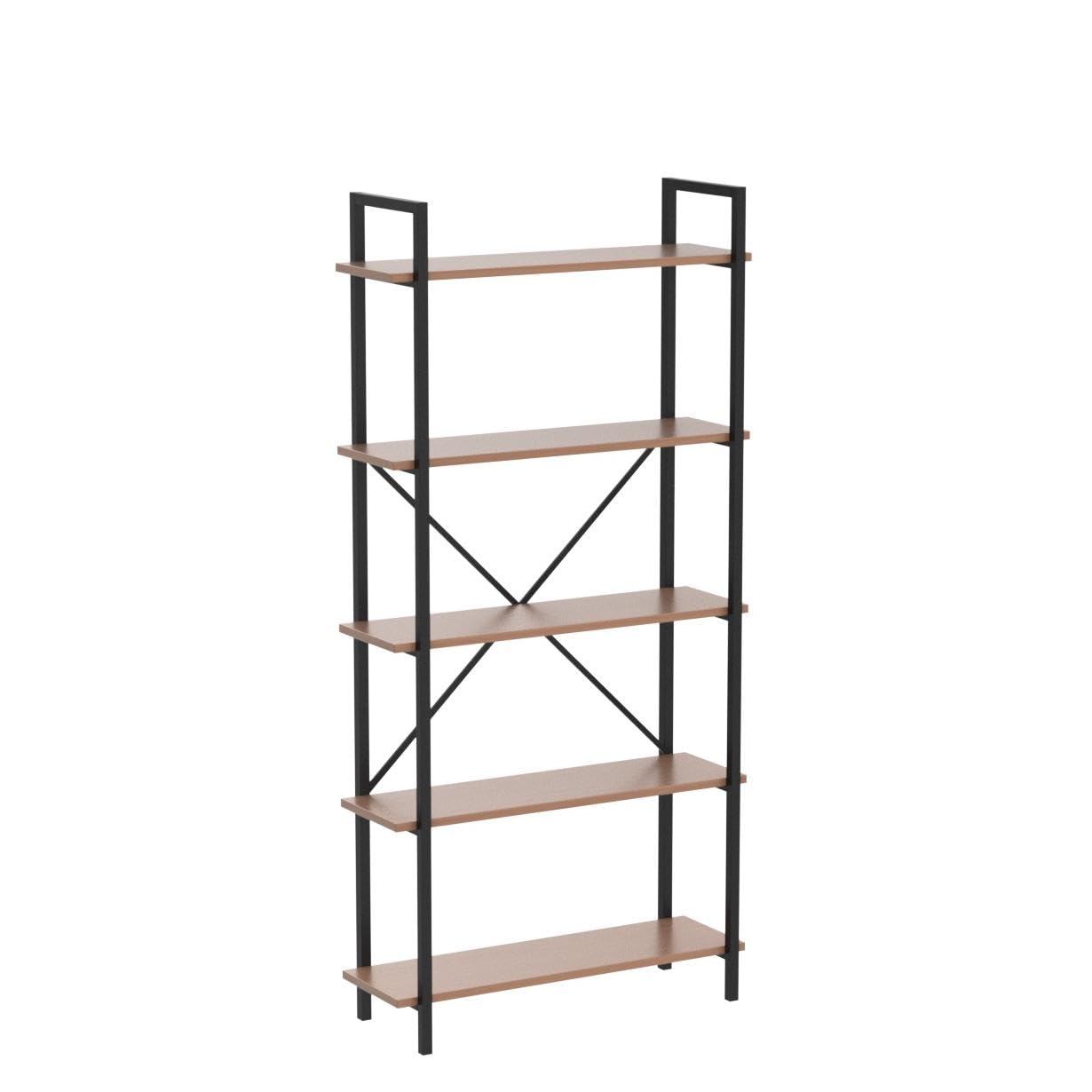 5 Tier Bookshelf with 3 LED Lights, Industrial Bookshelf Tall Bookshelf Vintage Etagere