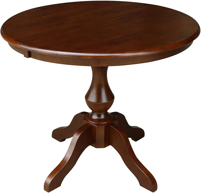 International Concepts 36" Round Top Pedestal Table with 12" Leaf-28.9" H-Dining Height,