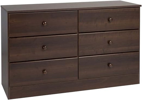 Astrid 6 Drawer Double Dresser For Bedroom, 16" D x 47.25" W x 28.25" H, White