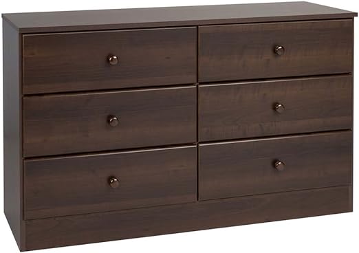 Astrid 6 Drawer Double Dresser For Bedroom,  Black