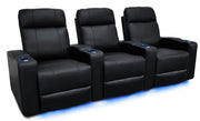 Theater Seating | Premium Top Grain Nappa 9000 Leather, Power Recliner, Power Headrest, LED Lighting (Row of 3, Black)