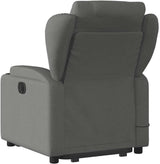 Stand Up Massage Recliner Chair - Dark Gray Fabric, Lift Assist Armchair for Elderly, 135° Recline, 6-Point Vibration, Cup Holders